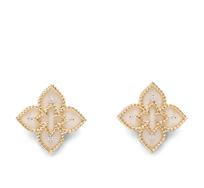 Roberto Coin Diamond Quatrefoil Earrings — Gold