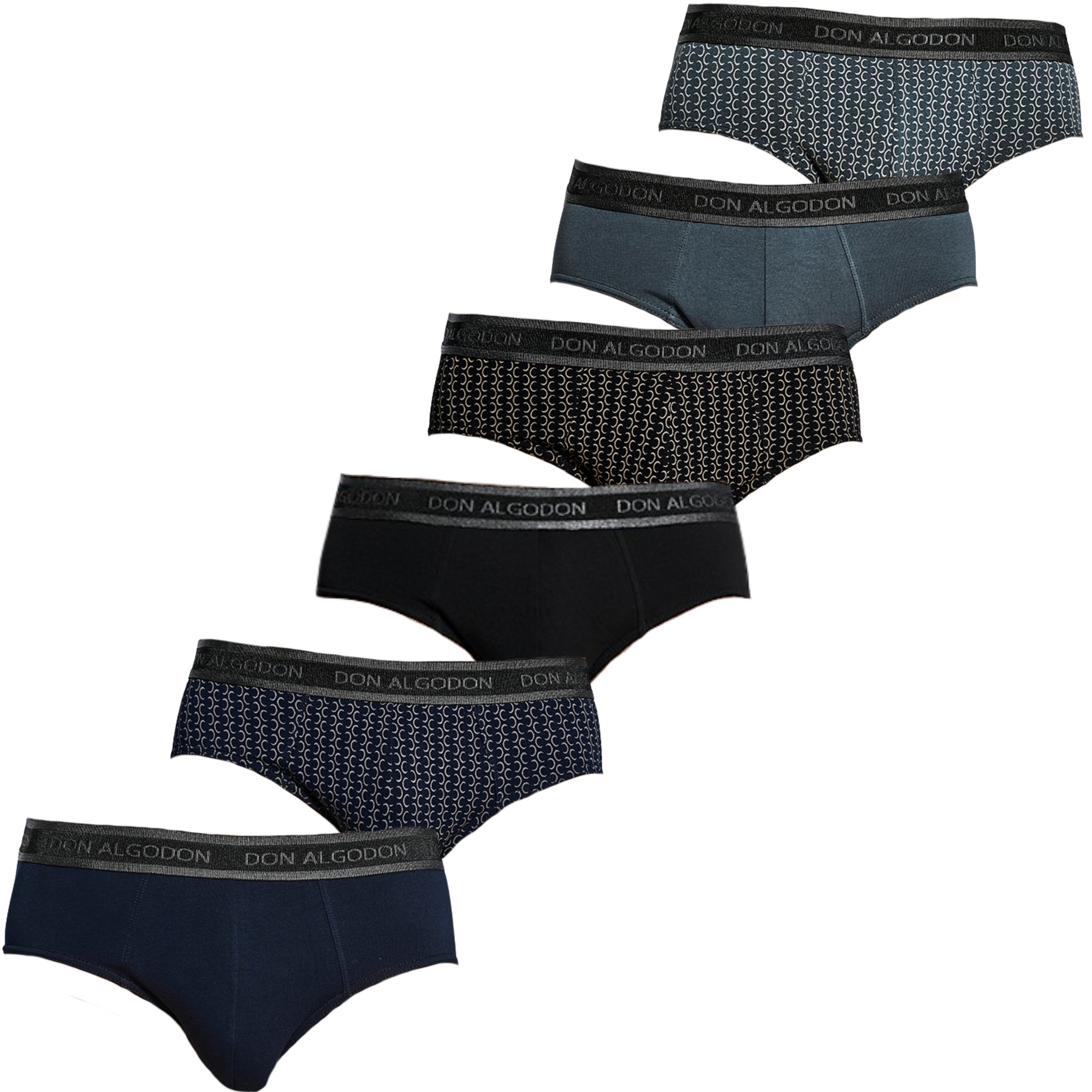 Don Algodon | Pack de 6 Slips Para Hombres Lisos y Estampados | Suaves y Transpirables | 93% Algodon | Para Uso Diario | 5 Tallas Disponibles | Maximo Confort