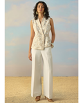 Linen Embroidered Waistcoat & Straight-Cut Pant Set By KYNAH, Luxury Indian Fashion & Bridal Wear