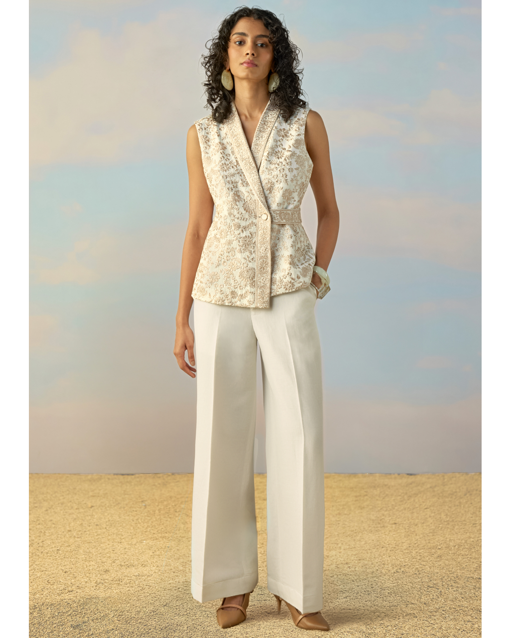Linen Embroidered Waistcoat & Straight-Cut Pant Set By KYNAH, Luxury Indian Fashion & Bridal Wear