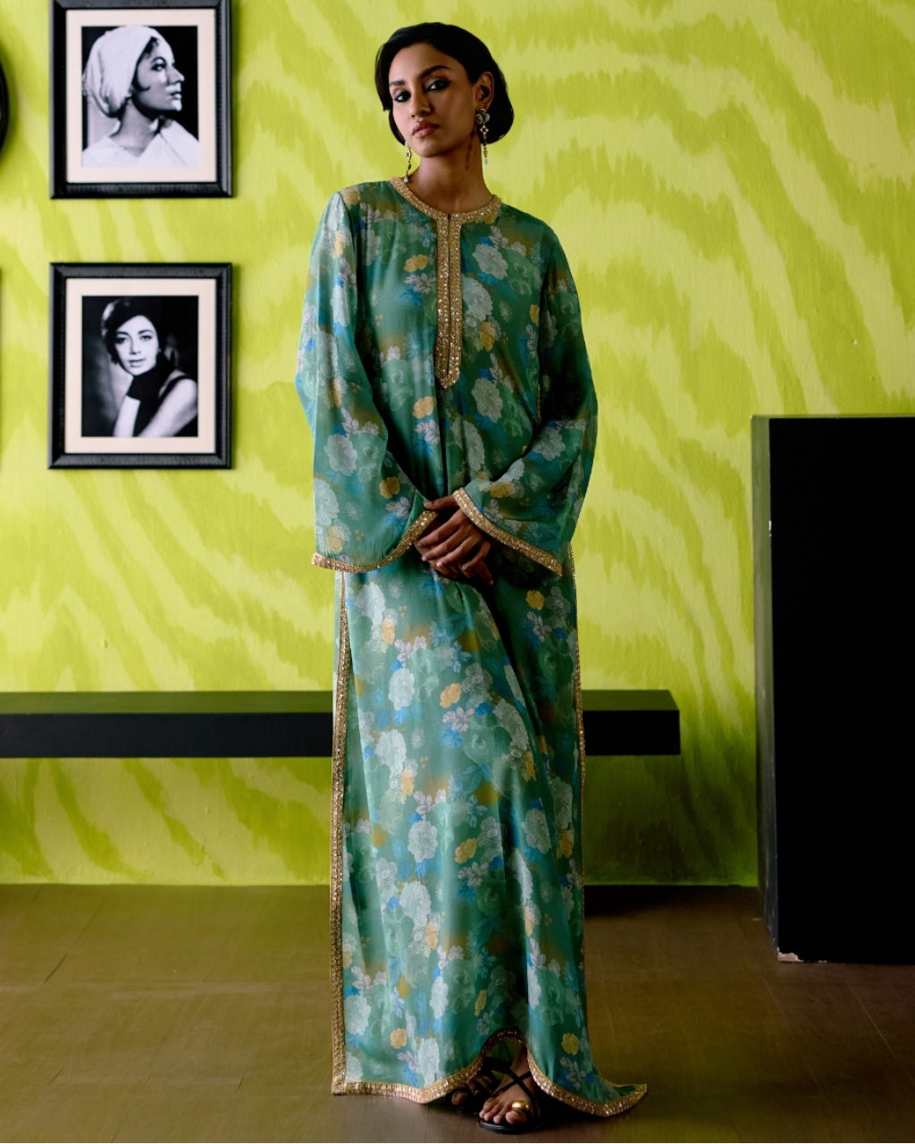 Green Apple Slit Dress By KYNAH, Luxury Indian Fashion & Bridal Wear