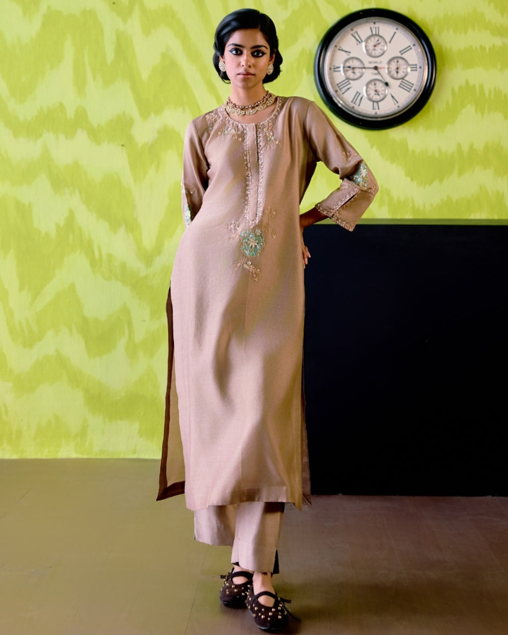 Mocha Straight Kurta Set By KYNAH, Luxury Indian Fashion & Bridal Wear