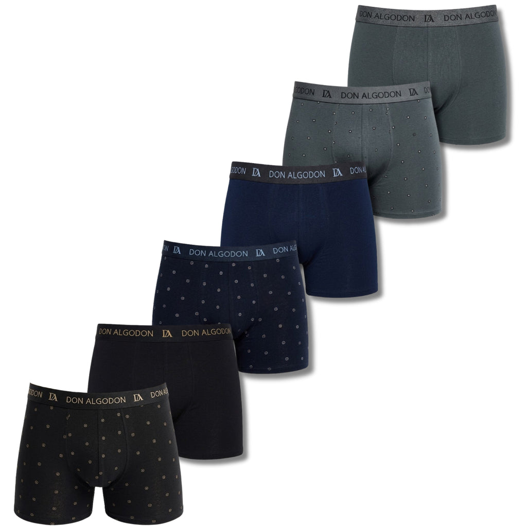 Don Algodon Pack 6 Bóxers Hombre Suaves y Transpirables | 1 Unidad por Color | 3 Estampados y 3 Lisos