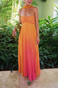 Ruched Back Lace-up Gradient Pleated Maxi Cami Dress