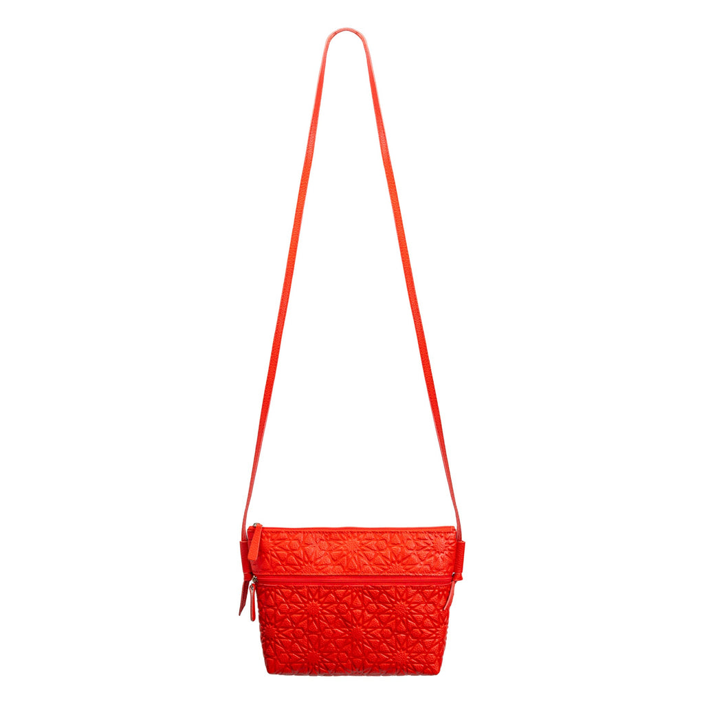 Red Embossed Crossbody Bag with Islamic Design Pattern