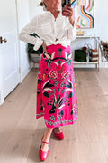 High Rise Tropic Print Midi Skirt