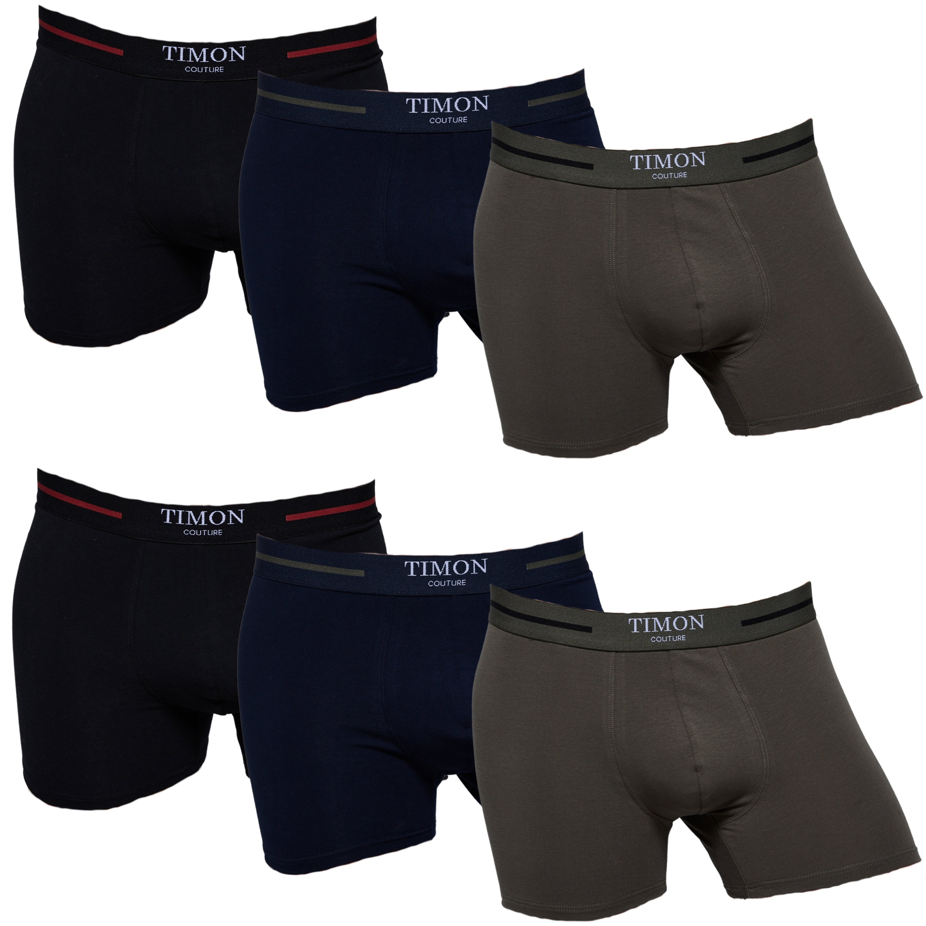 TIMON | Pack de 6 Boxers Para Hombre | 93 % Algodón | 3 Colores: Negro, Marino, Verde | Cintura Elástica | Máximo Confort | 5 Tallas: S, M, L, XL, XXL
