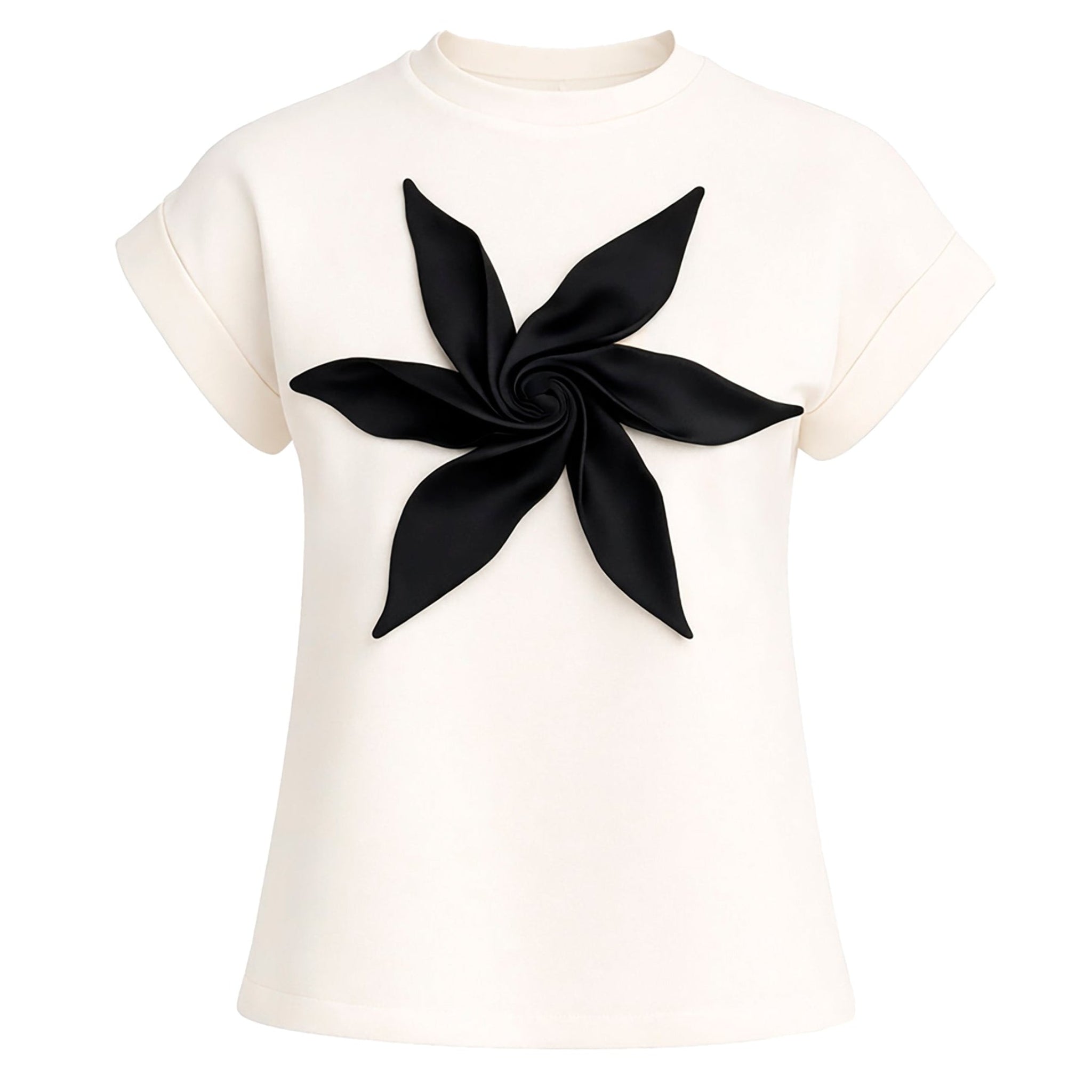 Crew-Neck Jersey T-Shirt With Flower - Off-White