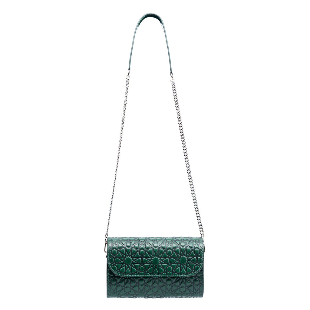 Small Embossed Leather Bag in Dark Green - Bayarcal
