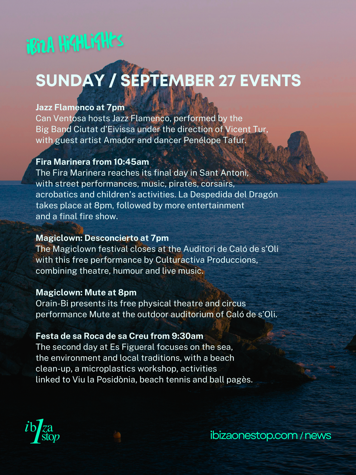 Sunday, September 27 in Ibiza and Formentera: Fira Marinera, Free Magiclown, Sant Miquel festivities, Art Exhibitions, World Tourism Day, Markets, Culture, Sport and More