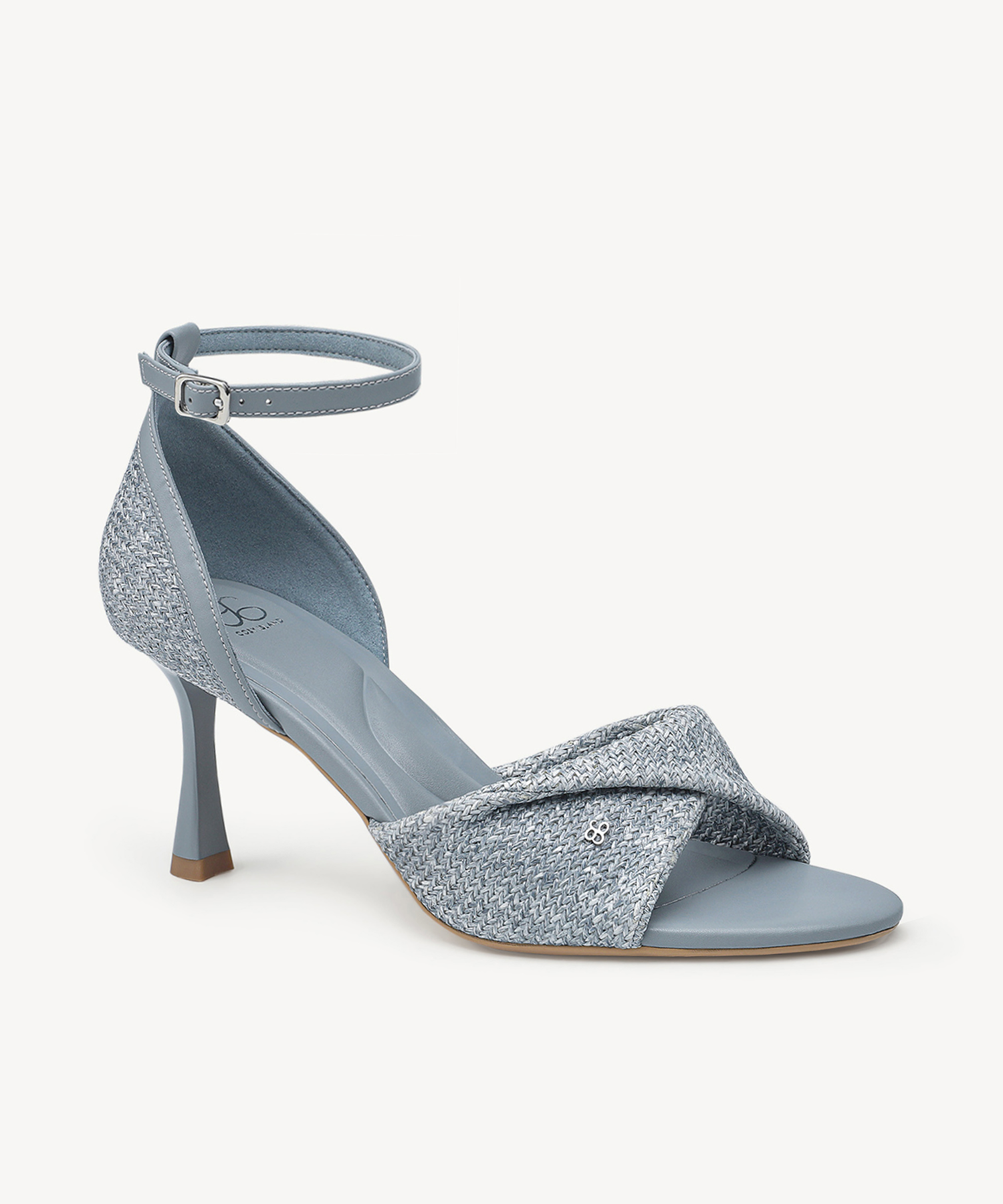 RaffiaGleam Ankle Strap Round Toe Heeled Sandal - Blue / US 7.5 | EU 38 | UK 5.5