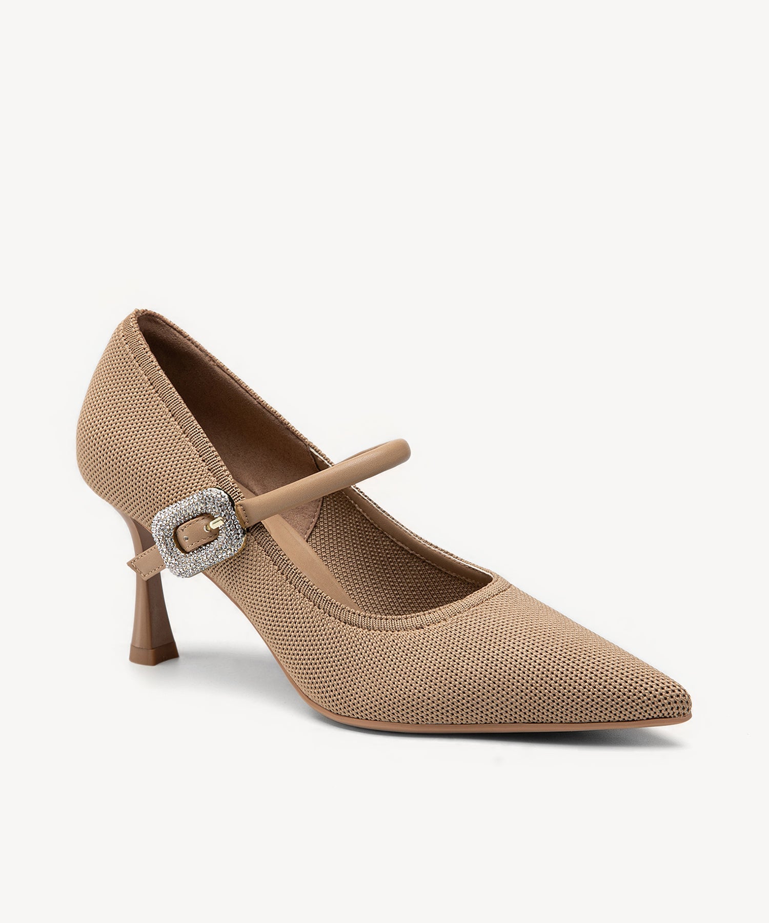 EternalPace Shimmer Buckle Pointed Toe Heeled Pump - Apricot / US 9.5 | EU 41 | UK 7.5