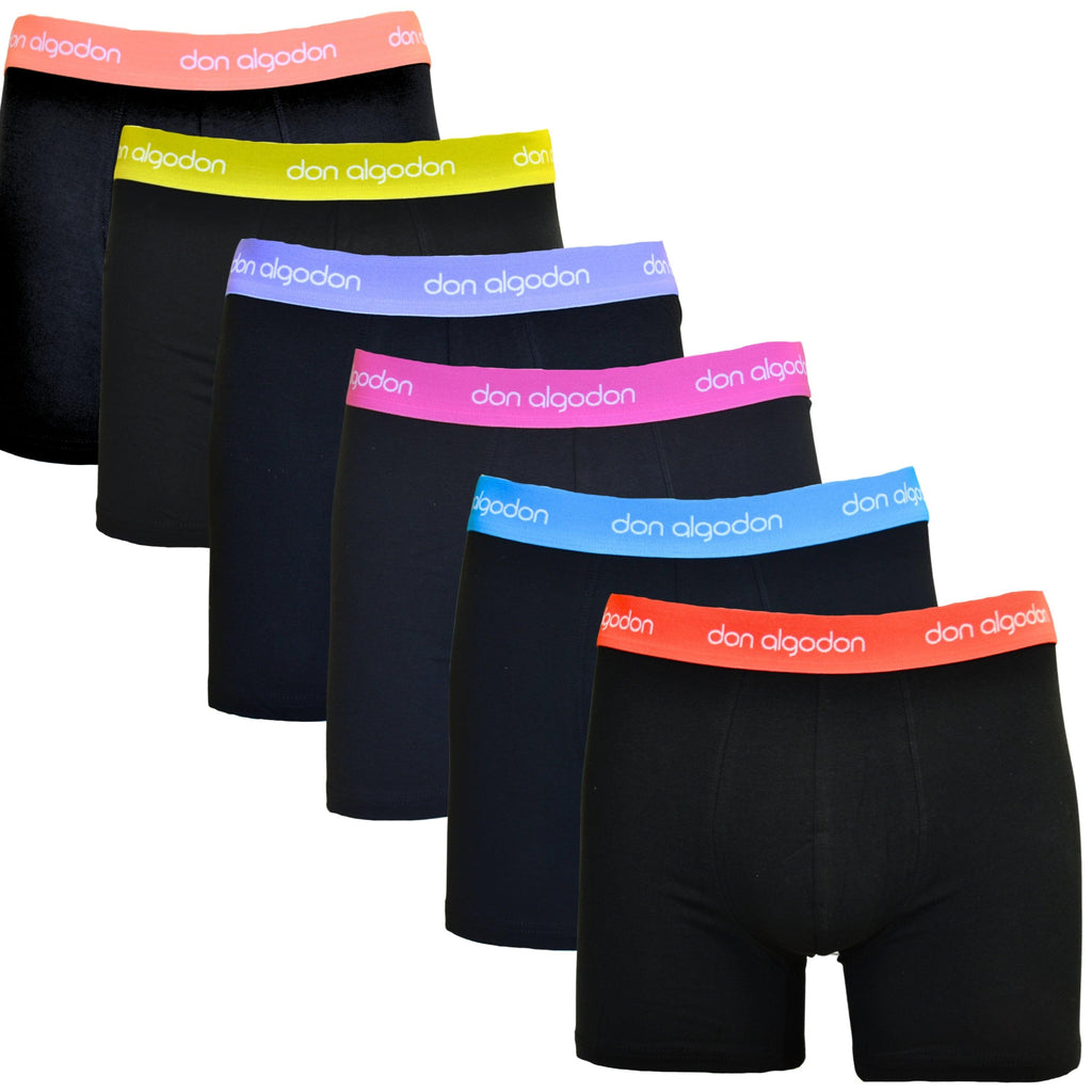 Don Algodon | Pack 6 Bóxers Lisos para Hombres | Cintura de Colores | Transpirables y Ajustables