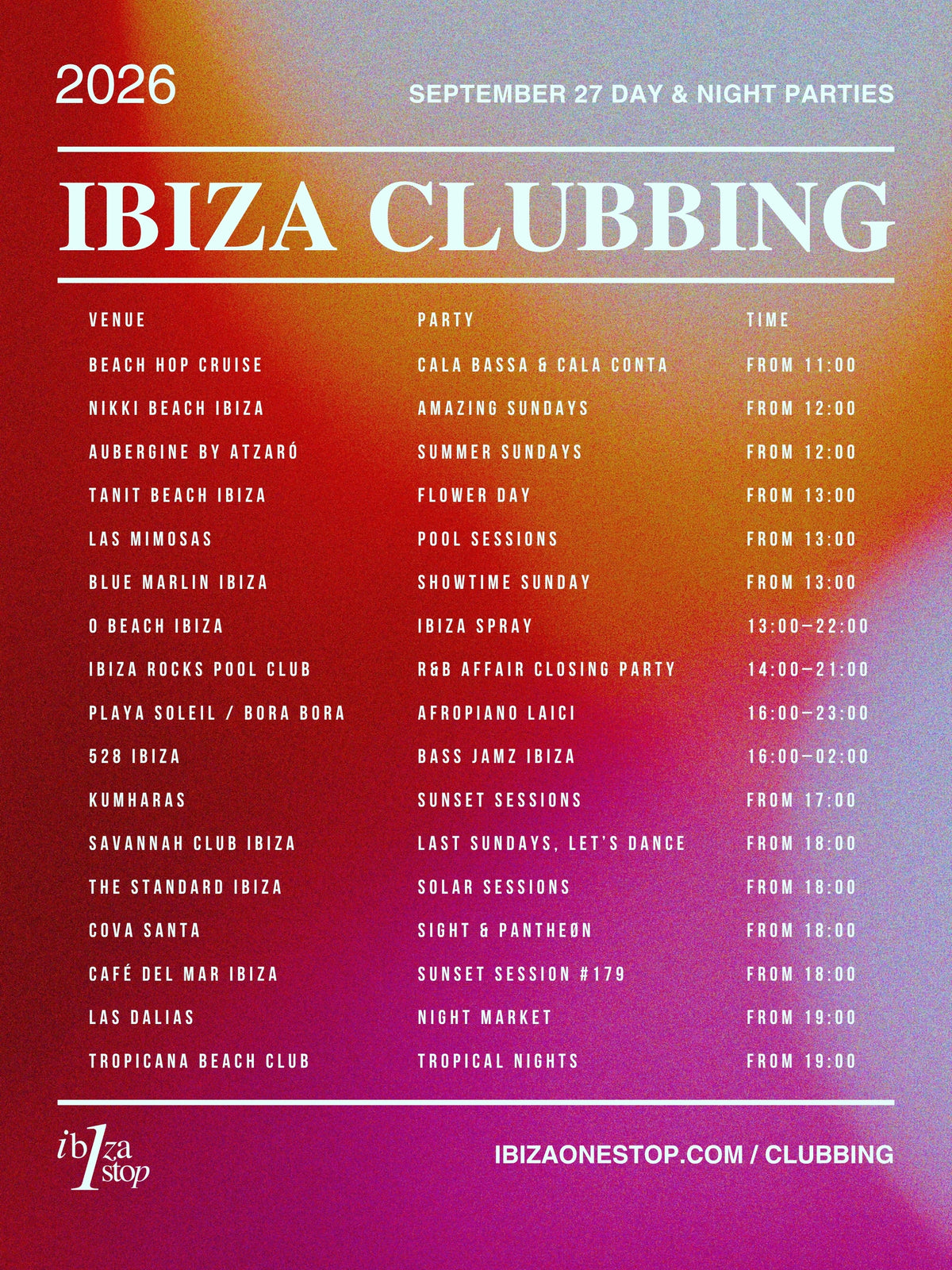 September 27, 2026 Ibiza Parties at UNVRS, Amnesia, Pacha, Chinois, 528 Ibiza, Cova Santa & More: Carl Cox, Solomun, Jeff Mills, Bedouin & More