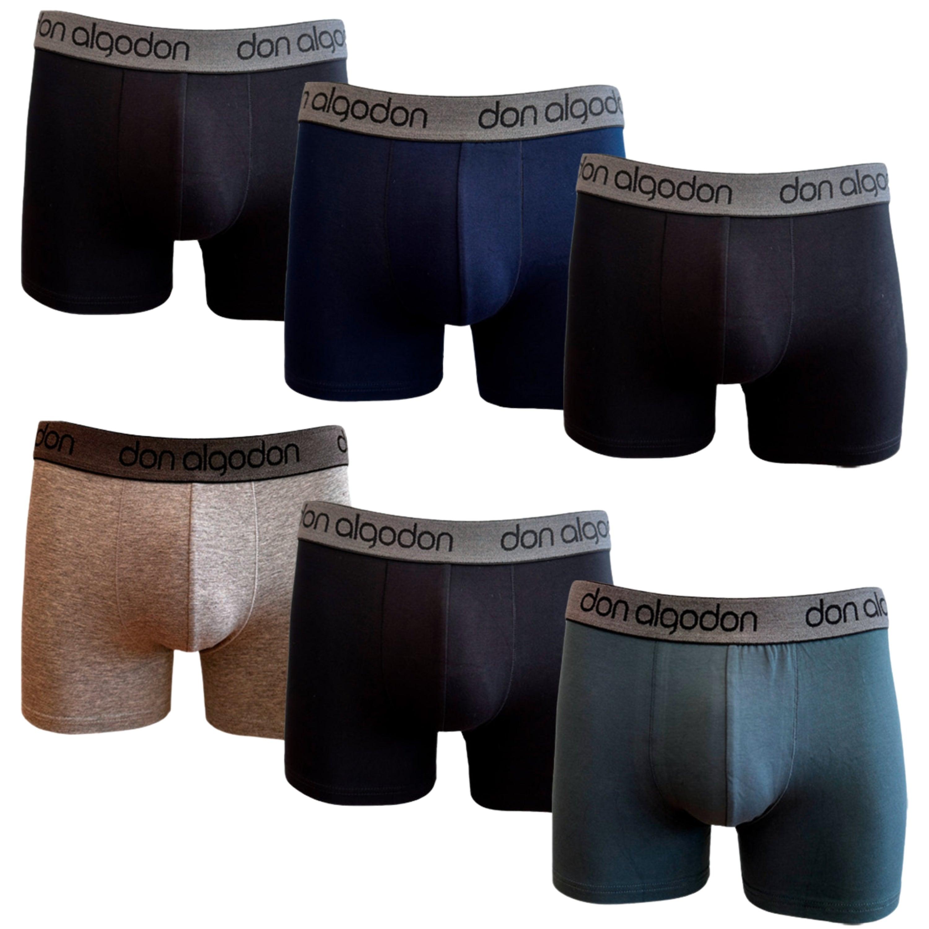 Don Algodon | Pack 6 Boxers Lisos | 3 Negros, 1 Marino, 1 Verde, 1 Gris | Transpirables
