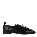 Black Leather Lace-Up Square Toe Shoes with Diagonal Design
