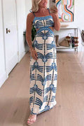 Tie Shoulder Cut Out Waist Printed Maxi Dress