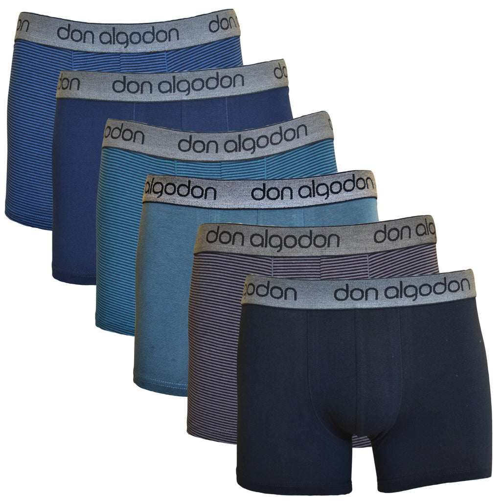 Don Algodon | Pack 6 Boxers Lisos y Rayas - Ajustables y cómodos para Uso Diario