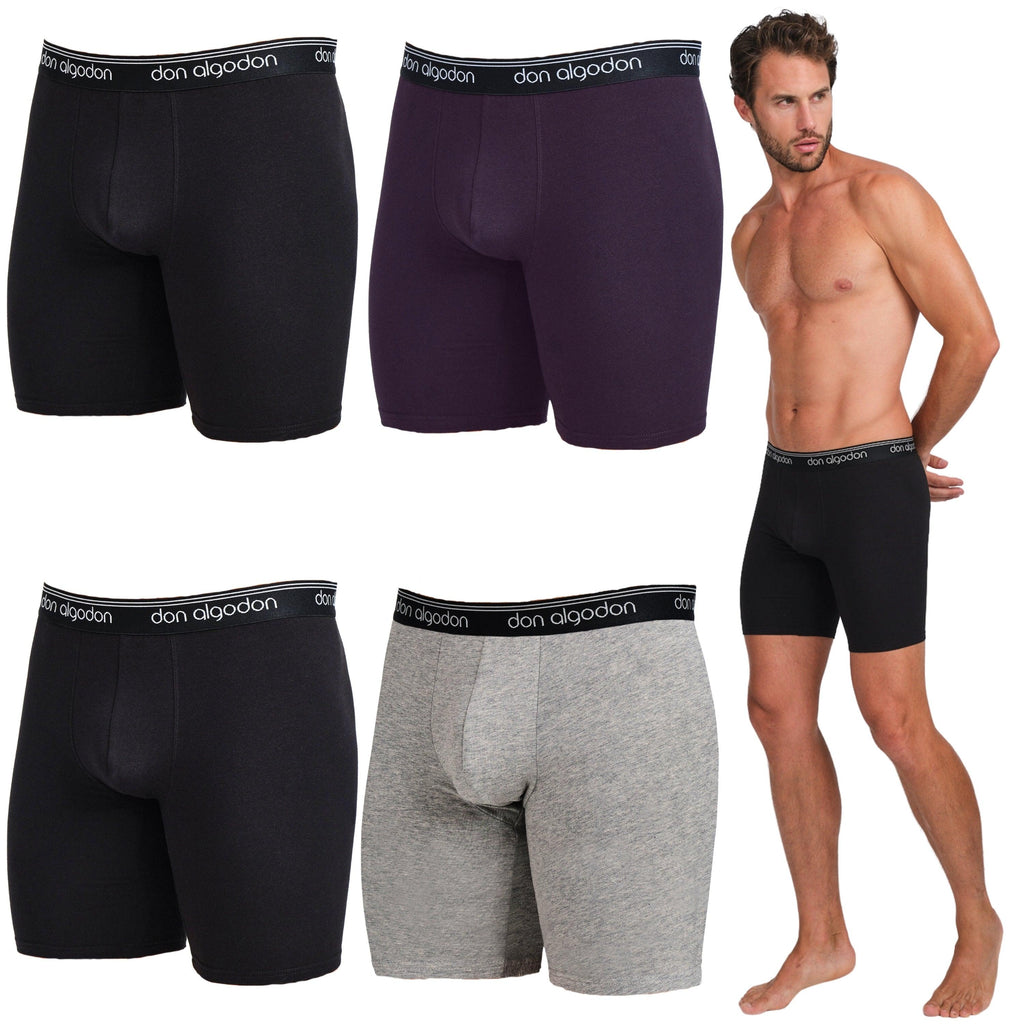 Don Algodon Premium | Pack de 4 Boxers Largos Ciclista Anti-roce Para Hombres | 95% Algodón | 4 Boxer: 2 Negros, 1 Gris Oscuro, 1 Gris Claro | Máxima Calidad