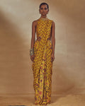 Yellow Printed Sari Set By KYNAH, Luxury Indian Fashion & Bridal Wear