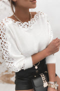 Hollow Out Lace Splice Long Sleeves Knit Top
