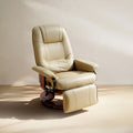 EaseRest Manual Recliner Chair with Faux Leather Upholstered & Wooden Base, Cream White
