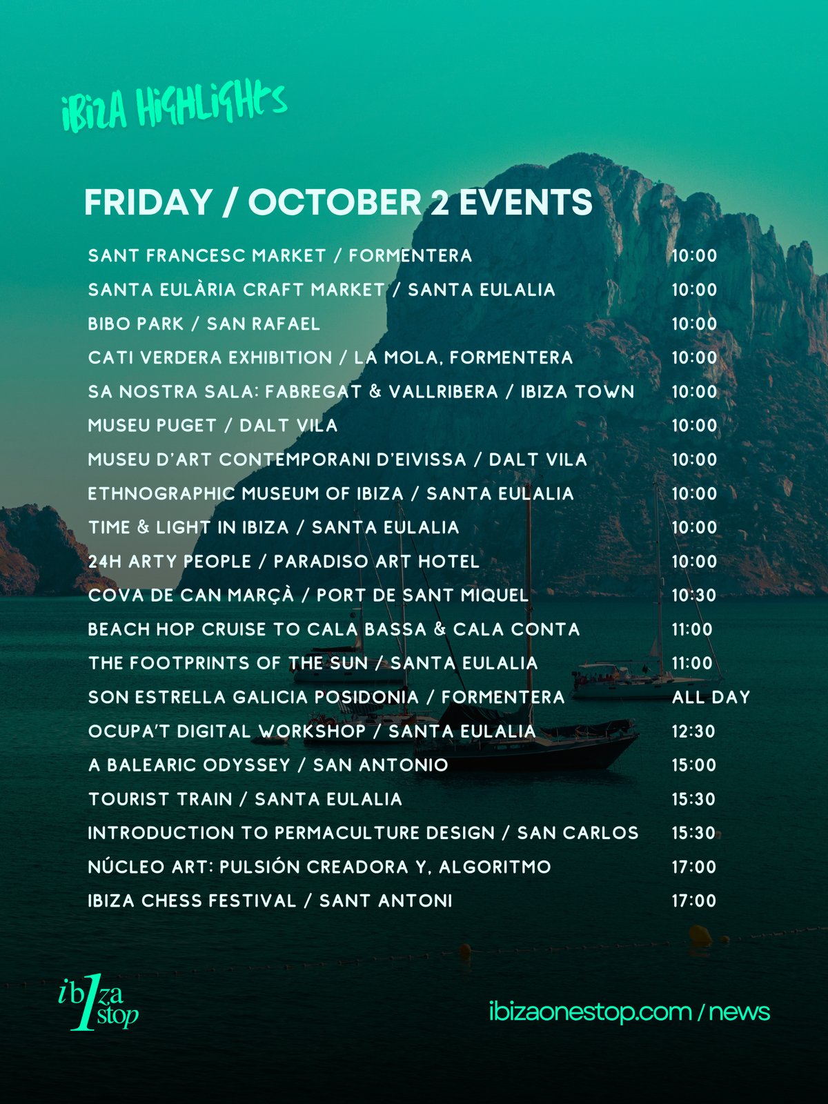 Friday, October 2 in Ibiza & Formentera: Sonorama Ribera, Sant Josep Night Market, Art, Music, Markets & More