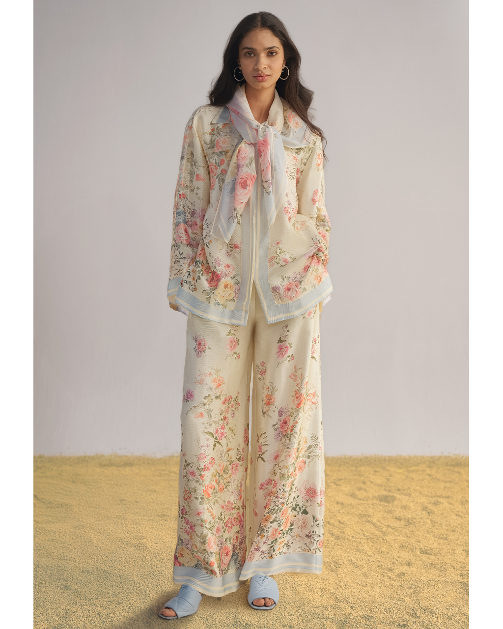 Pastel Floral Printed Pant Set By KYNAH, Luxury Indian Fashion & Bridal Wear