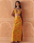 Marigold Yellow Crop Top and Pencil Skirt Set By KYNAH, Luxury Indian Fashion & Bridal Wear