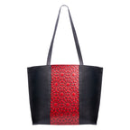 Leather Tote Bag Red and Black with Islamic Art Embossed Pattern