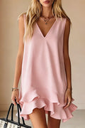 V Neck Sleeveless Ruffle Layered Mini Dress