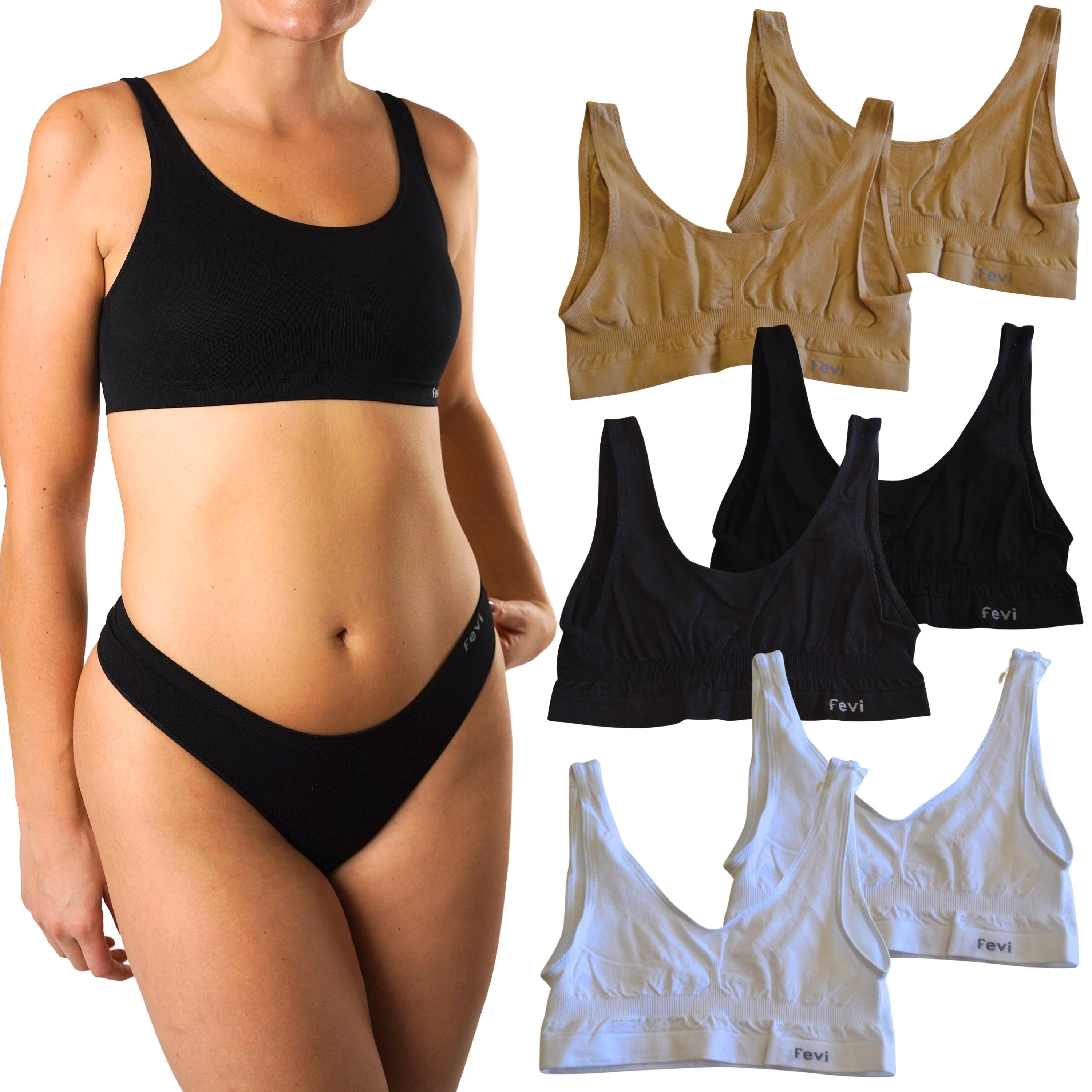 FEVI | Pack de 6 Tops en 3 Colores: Blanco, Negro, Beige | Talla Única de la 85 a la 95