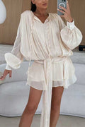 Lantern Long Sleeves Draped Ruffle Layered Mini Dress with Shorts