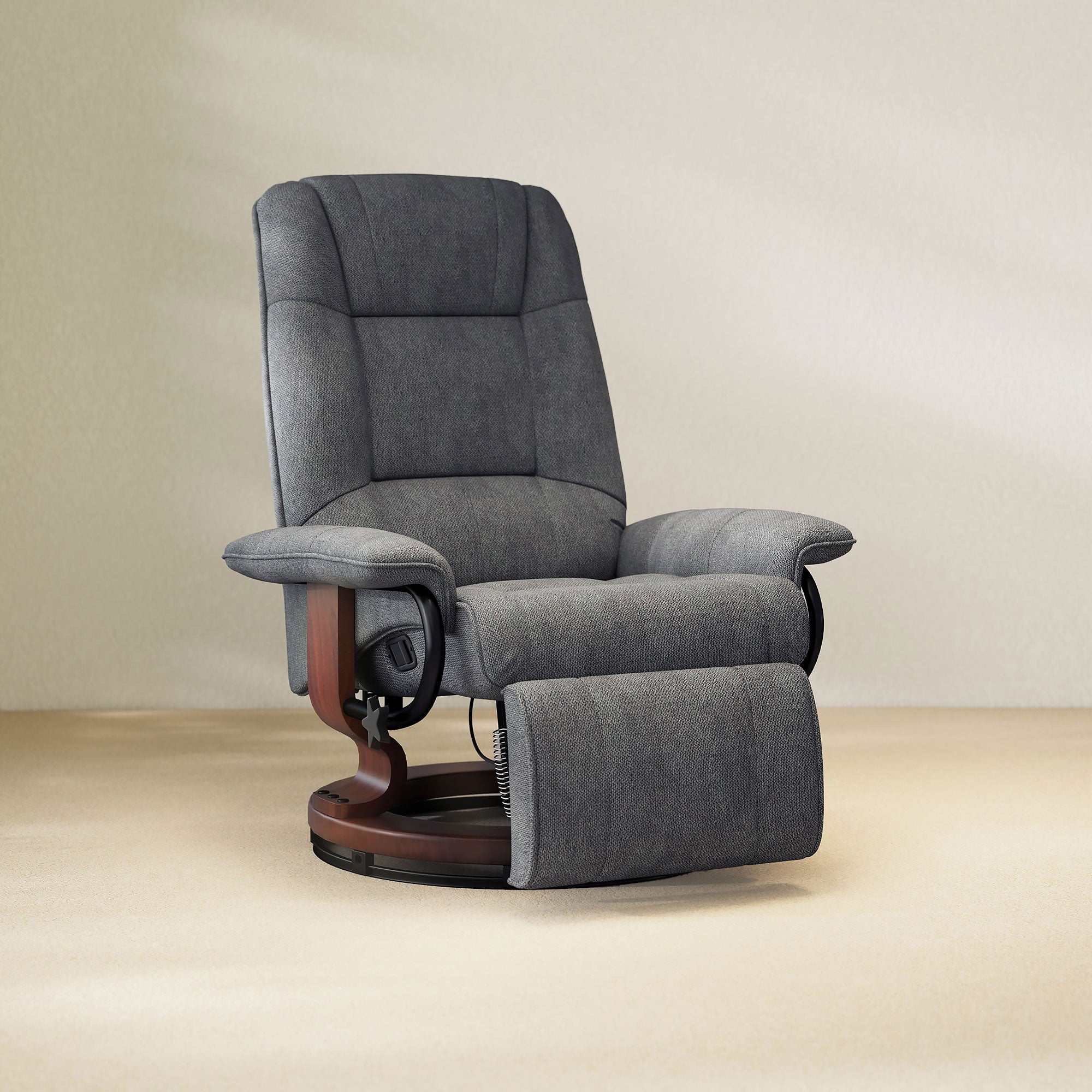 EaseRest Manual Recliner Chair with Linen-Like Upholstered & Wooden Base, Grey