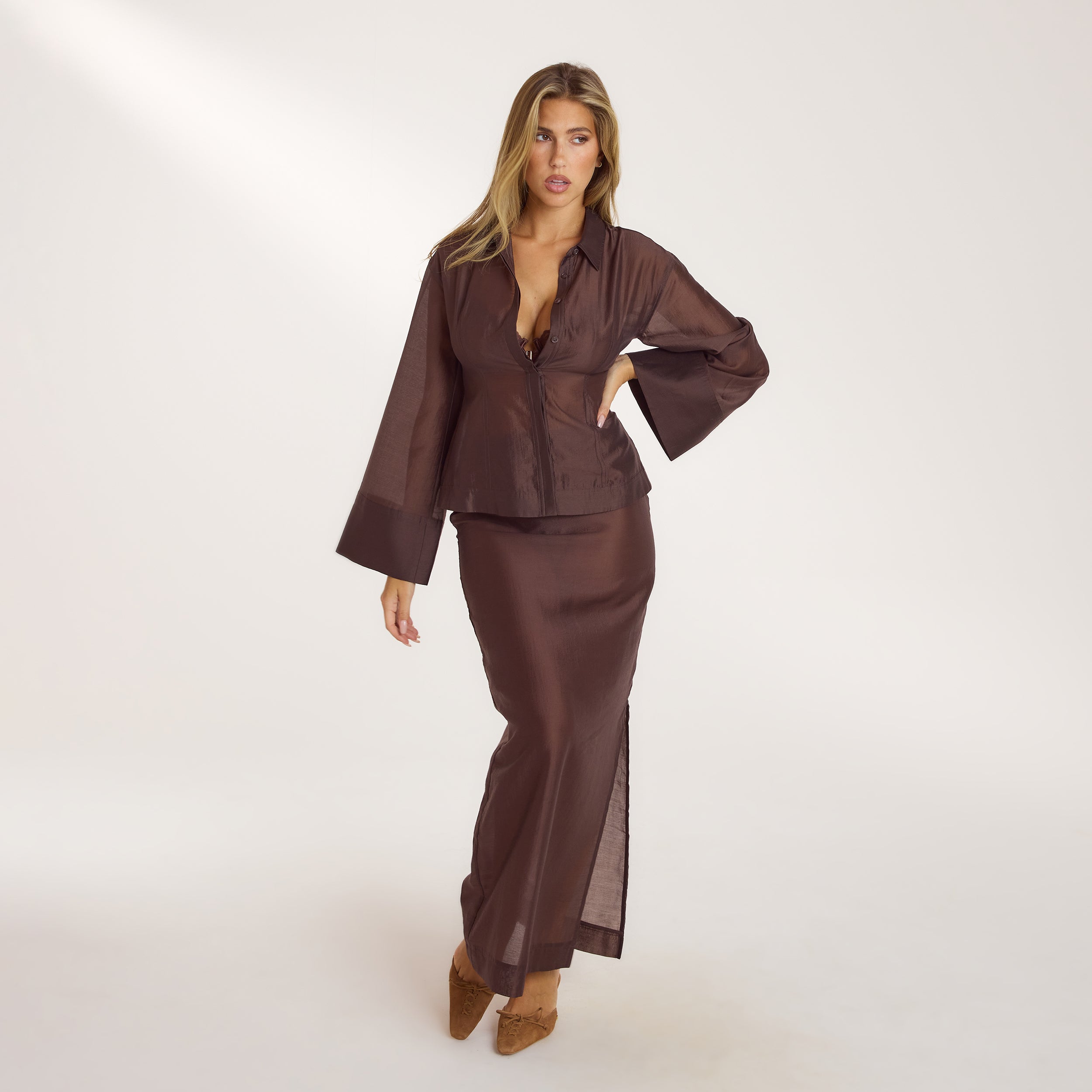 Lounge Underwear Sheer Maxi Skirt - Chocolate