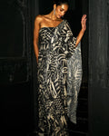Monochrome Sequin Sari Drape Gown By KYNAH, Luxury Indian Fashion & Bridal Wear