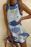 Sleeveless Fish Print Mini Dress