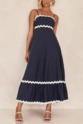 Spaghetti Strap Ric Rac Trim Swing Maxi Dress