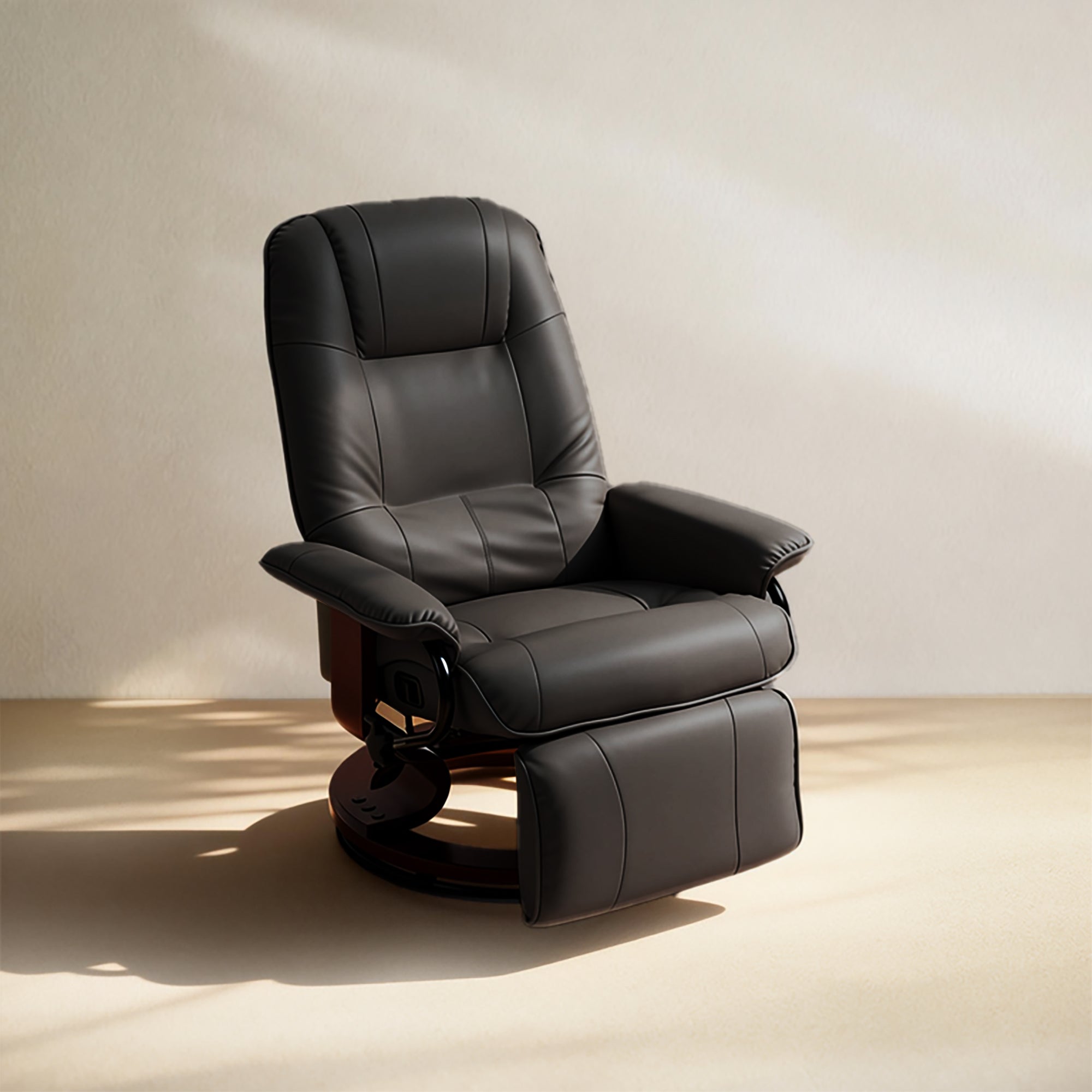EaseRest Manual Recliner Chair with Faux Leather Upholstered & Wooden Base, Black