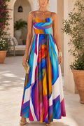 Spaghetti Strap Rainbow Printed Maxi Dress