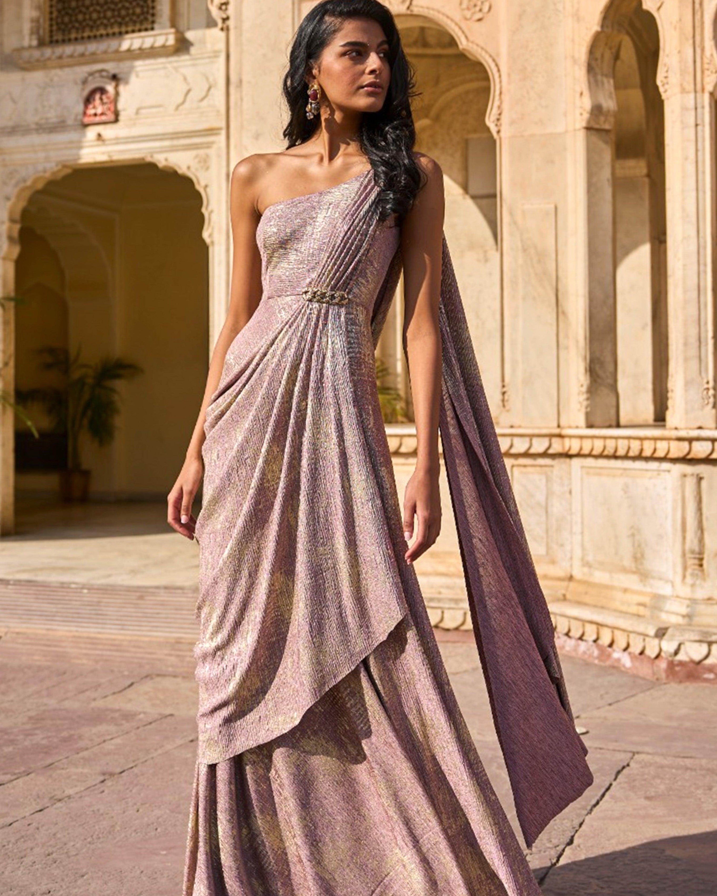 Shimmering Sari Drape Gown By KYNAH, Luxury Indian Fashion & Bridal Wear
