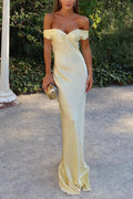 Off Shoulder Backless Cut Out Satin Maxi Dress