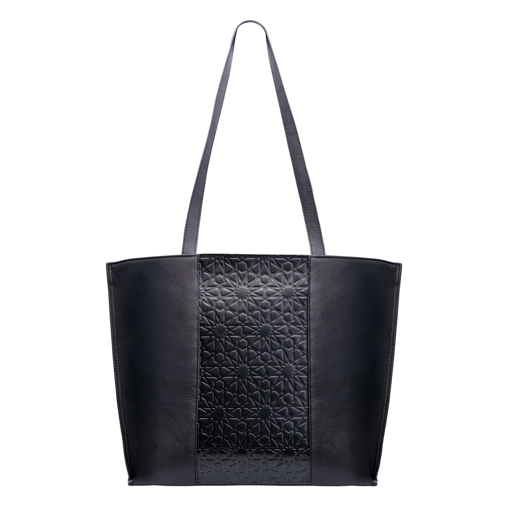 Black Leather Tote Bag - Alhambra Pattern Embossed