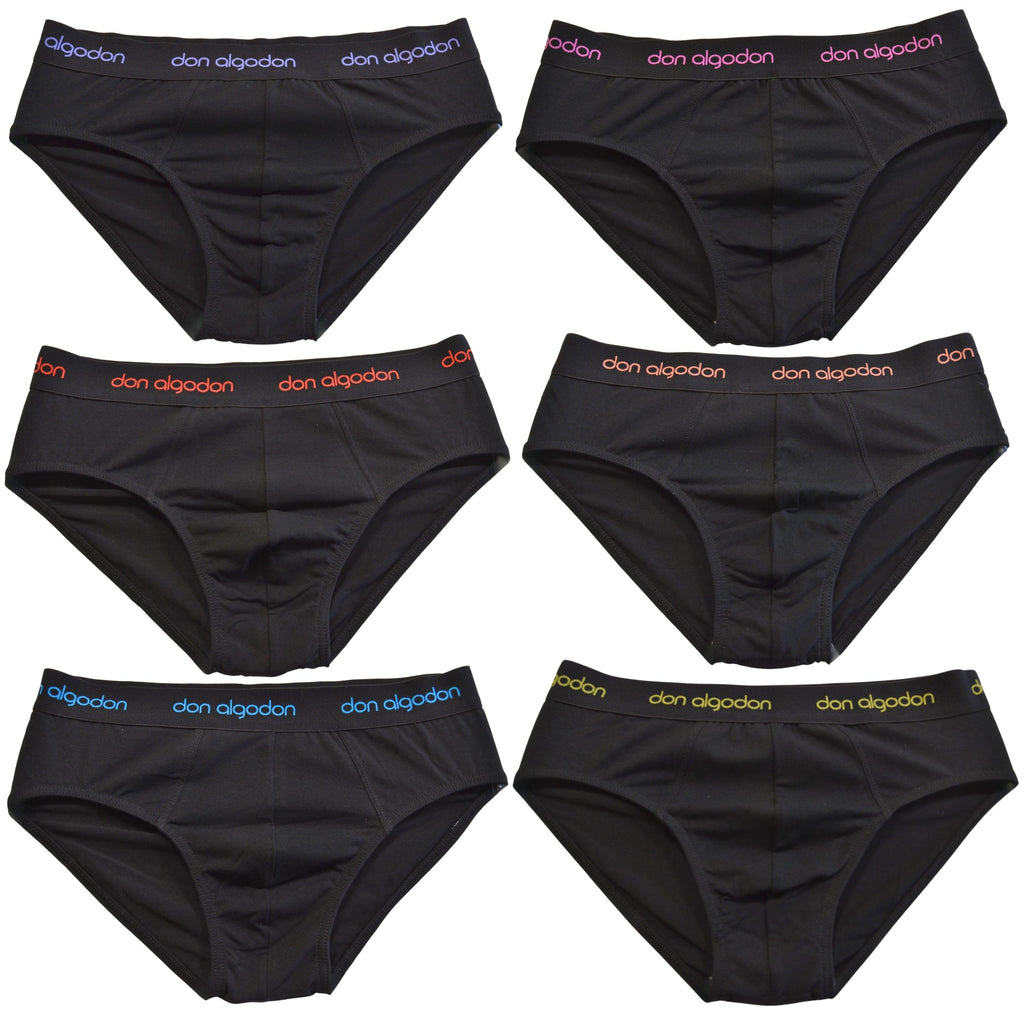 Don Algodon | Pack 6 Slips Lisos | Negros con Cintura a Colores | Transpirables