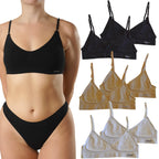 FEVI | Pack de 6 Tops con Tiras Ajustables en Negro, Beige y Blanco | Talla Única desde la 85 a la 95 | Sin Relleno