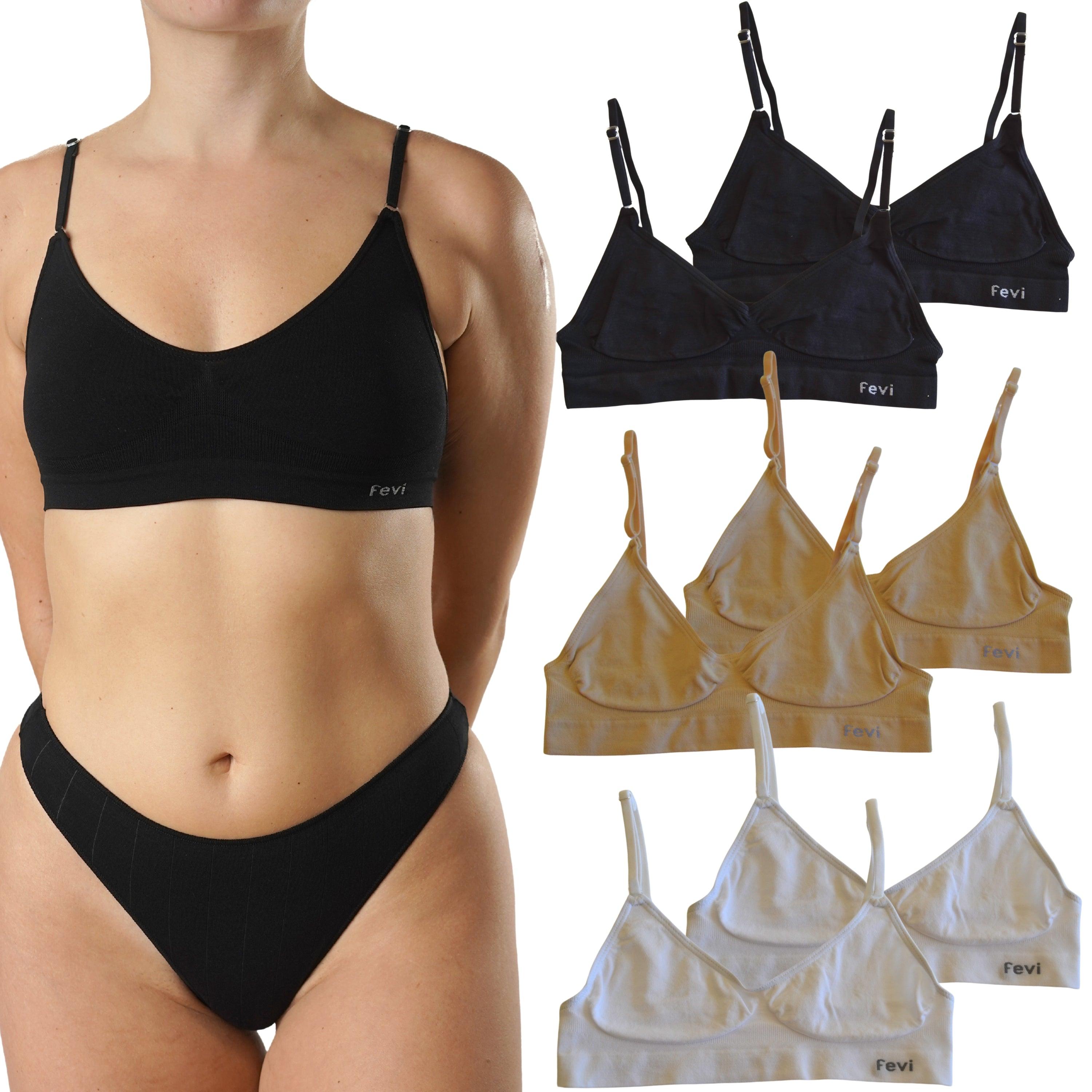 FEVI | Pack de 6 Tops con Tiras Ajustables en Negro, Beige y Blanco | Talla Única desde la 85 a la 95 | Sin Relleno