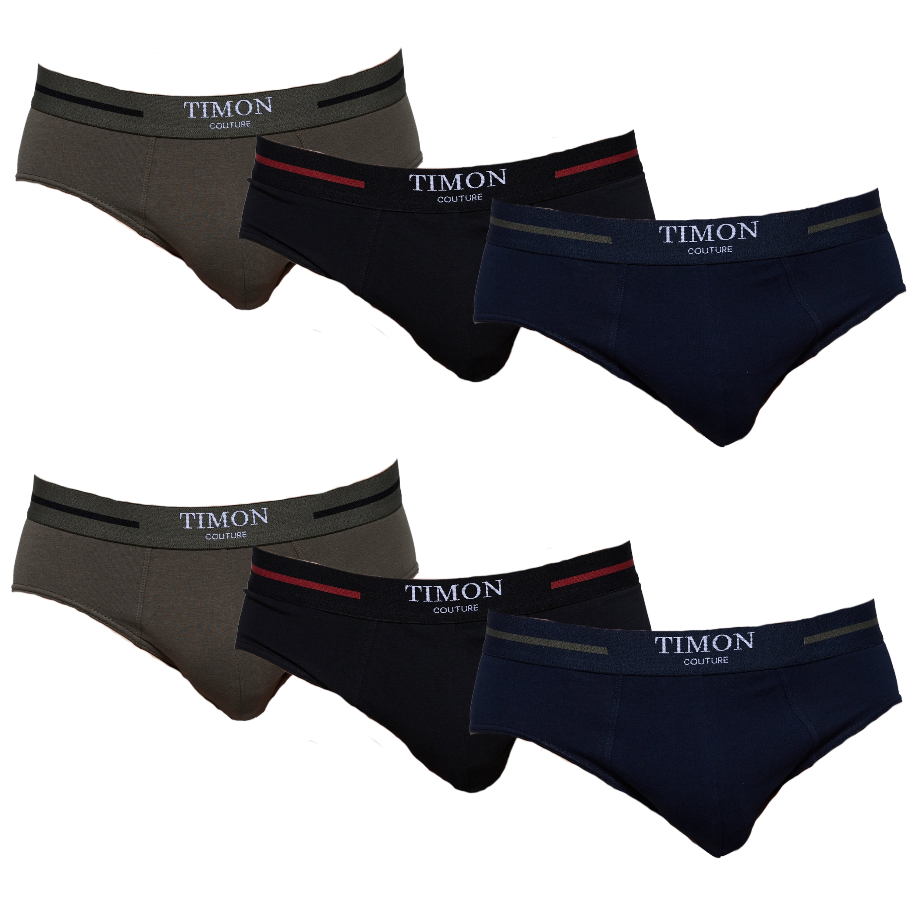 TIMON | Pack de 6 Slips Para Hombre | 93 % Algodón | 3 Colores: Negro, Marino, Verde | Cintura Elástica | Máximo Confort | 5 Tallas: S, M, L, XL, XXL