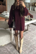 Long Sleeves Cable Knit Mini Sweater Dress