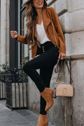 Zip Up Pocketed Faux Suede Moto Jacket(in 7 Colors)