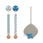 Kit Nenina & Co Gris + Azul| 2 Chupetes + 2 Chupeteros + Guardachupete